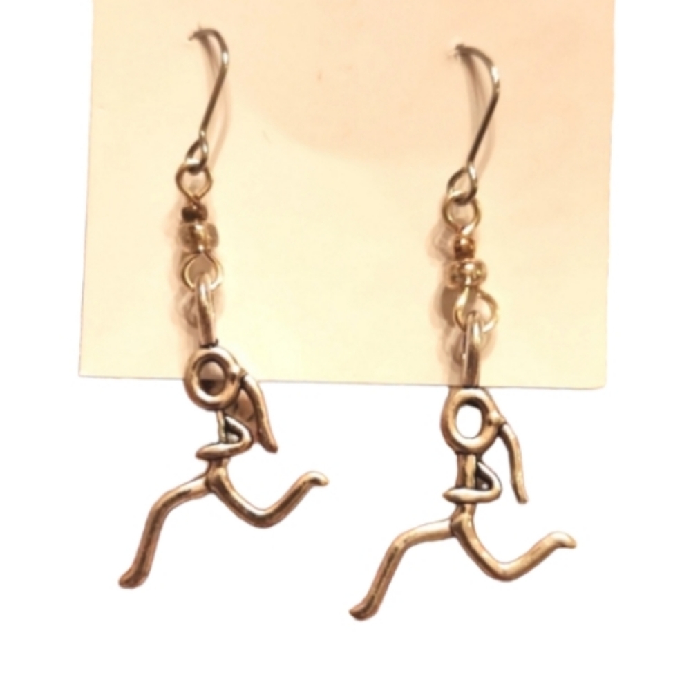 Running athletic girl silvertoned earrings